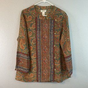 Vintage VS Long sleeve paisley double breasted Kimono Style top Size Medium